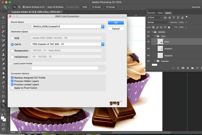 El nuevo GMG OpenColor 2.0.4 permite generar perfiles de conversin compatibles con GMG ColorServer y Adobe Photoshop