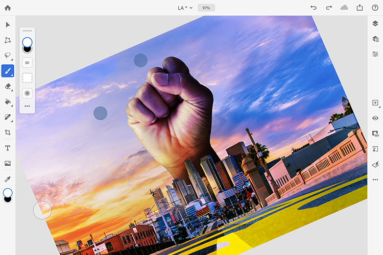 Photoshop incorpora Rotar Lienzo y Perfeccionar Borde en la versin del iPad